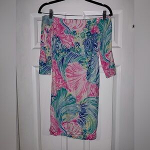 Lilly Pulitzer Laurana off-the-shoulder dress "Beach Please" print XS